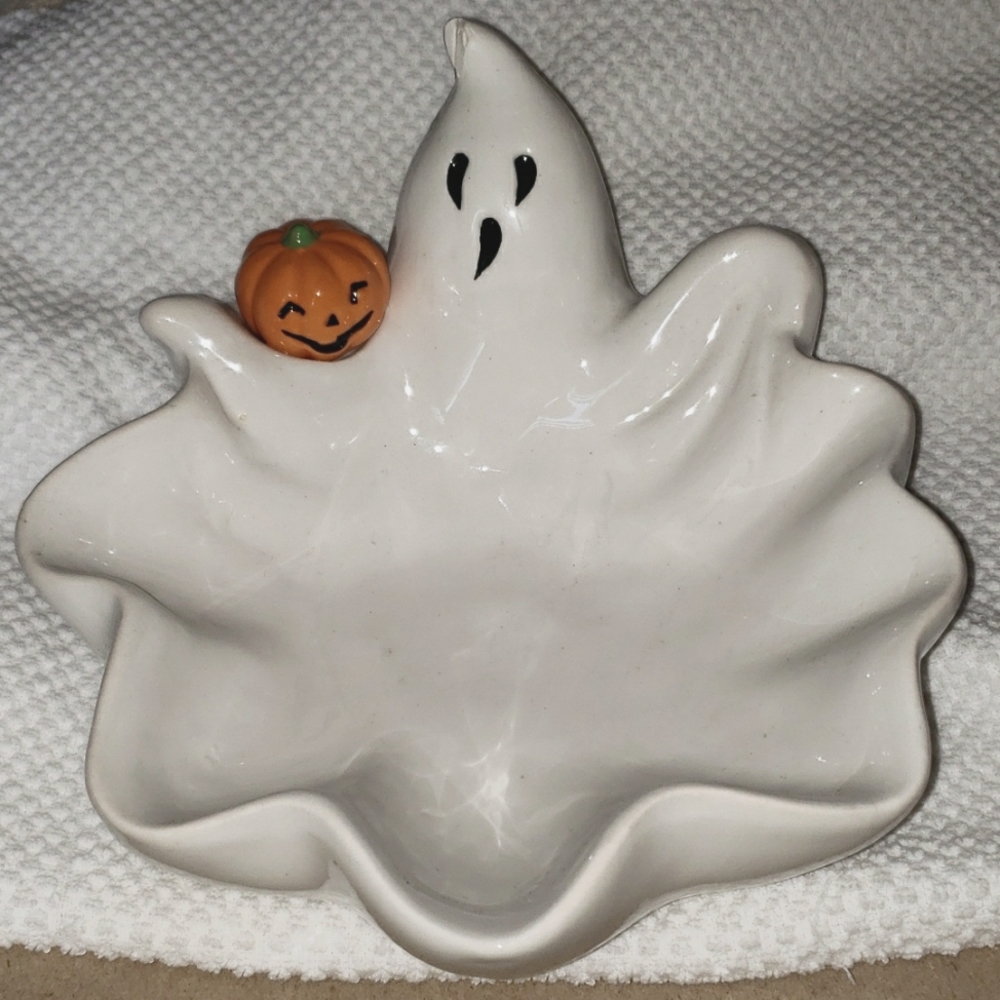 Halloween Ghost with Pumpkin Candy Dish